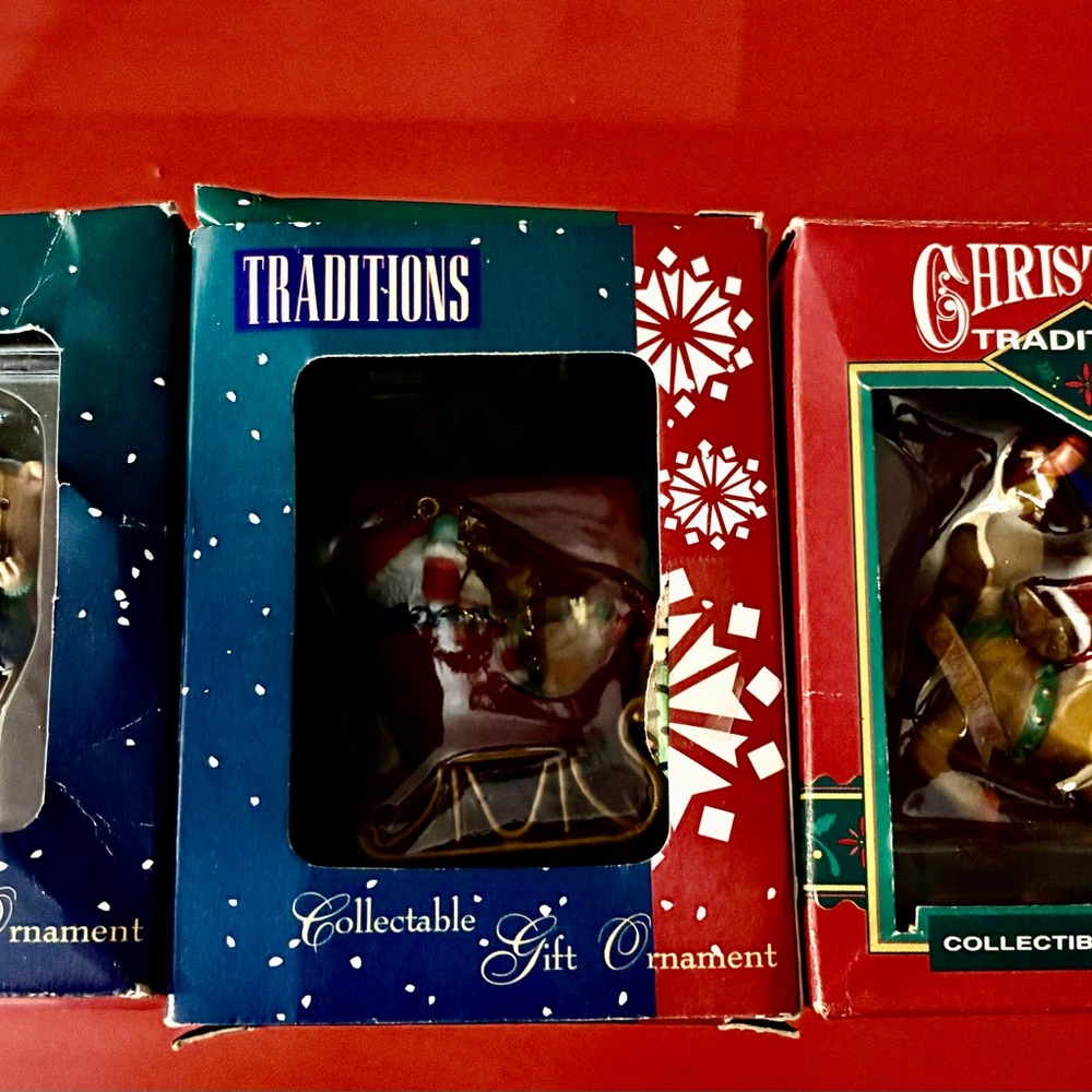 Christmas Collectible Ornament Set of 3 Bear Santa Claus Reindeer